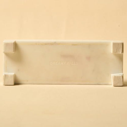 Banswara White Marble Vanity Tray - 11×4 Inch | Marble Tray for Bathroom, Perfume, Jewellery & Dressing | Trinket Tray, Bathroom Tray for Toiletries | Anti-Slip | Handmade in India