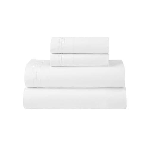 Superior Embroidered Cotton Bed Sheet Set, 1 Elastic Deep Pocket Fitted Sheet, 1 Flat Sheet, 1 Pillowcase, Daily Soft Sheets, Luxury, Unique Design, Chain Links Collection, Twin Size, White/White - color: White-white, size: Twin