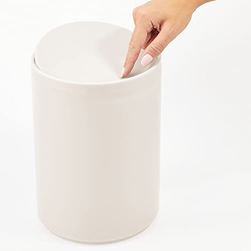 mDesign Plastic Small Slim Round 1.7 Gallon/6.5 Liter Trash Can with Removable Swing Lid - Wastebasket, Garbage Container Basket Bin for Master/Guest Bathroom - Holds Rubbish/Recycle - Cream/Beige - color: Cream
