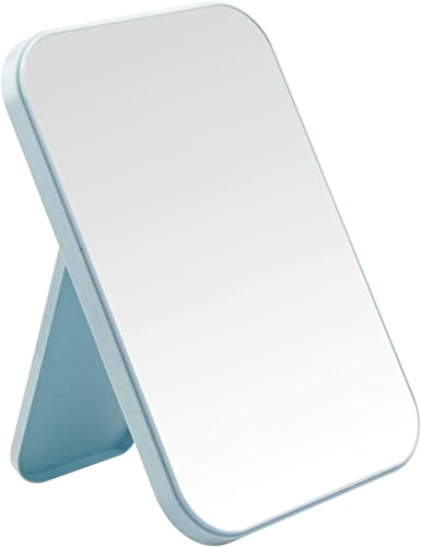 Desktop Makeup Mirror, 8 Inch Portable Mirror, Simple Folding Makeup Mmirror with Stand, Standing Wall Hanging Double-Duty Blue - color: Blue