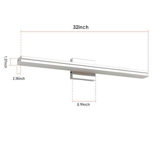 SineRise LED Modern Bathroom Vanity Light Bar (32-Inch, 3000K/4000K/6000K), Chrome Dimmable Modern Acrylic Bathroom Wall Lighting Fixtures Over Mirror - color: Chrome, size: 32-Inch