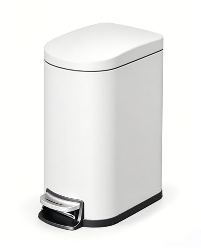2.6 Gal / 10 L Metal Bathroom Trash Can with Lid, Slim Step-On Garbage Can with Soft Close Lid, Stainless Steel Waterproof Trash Bin for Bedroom with Inner Bucket, Rear Handle, Gray - color: Grey