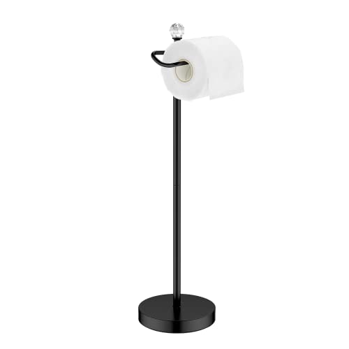 ROLABAM Paper Holder Stand for Floor-Free Standing Toilet Paper Holder Stand for Bathroom Total Height 24.4" with Crystal Ball, Matte Black Finished - color: Matte Black