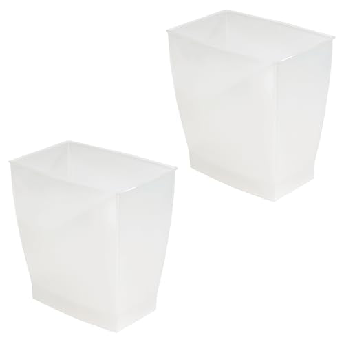 iDesign Small Plastic Bathroom Trash Can, Slim Rectangle, 2-Pack, Frost | Bedroom, Office, Dorm