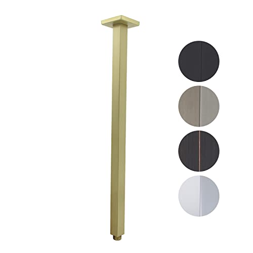 Shower Arm with Flange 24 Inches Ceiling Mount Square Straight Extender Extension Pipe Replacement, Extra Long Shower Arm For Fixed Rain Shower Head or High Ceiling,Brushed Gold - color: Brushed Gold, style: 24inch