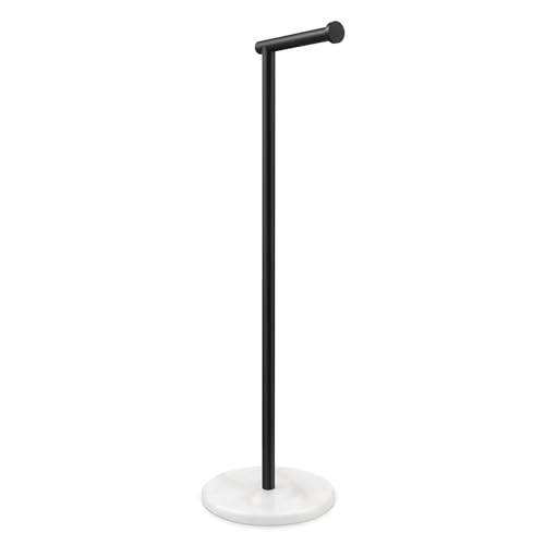 KES Black Toilet Paper Holder Freestanding 26" with Marble Base | 304 Stainless Steel, No-Drill 1-Minute Assembly, Anti-Slip Cushion Pads, Modern Design For Bathroom, Hotel Use - color: White Marble & Black Bar, size: 26"H
