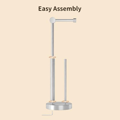 Toilet Paper Stand with Storage & Weighted Base, Brushed Nickel | Free Standing Stainless Steel Design with Open-Ring Arm for Easy Roll Replacement - color: Brushed Nickel