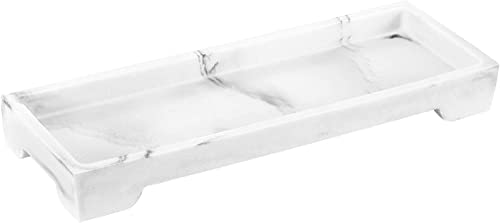 Luxspire Marble Tray for Soap Dispenser Perfume Jewelry, S, Gravel White | 11 x 4 inch, non-slip waterproof resin, easy wipe clean, fits bath kitchen vanity, holds jewelry toiletries soap - color: D - Gravel White, style: Small