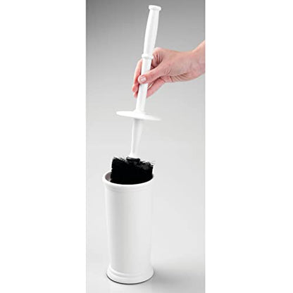 mDesign Toilet Bowl Brush and Holder - Covered Bathroom Brush - Standing Scrubber in Modern Holder - Compact, Space Saving, Deep Cleaning - White - color: White