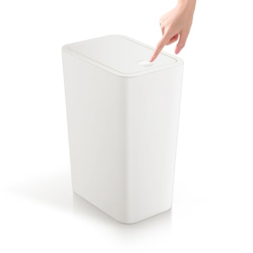 TIPGO Bathroom Trash Can with Lid, 4 Gallon / 15 Liter Small Garbage Can, Press Top Bin, Plastic Wastebasket with Pop-Up Lid for Bedroom, Living Room, Office (White) - color: White, 1 Pack