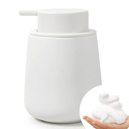 Bosilunlife 12Oz Ceramic Foam Soap Dispenser for Bathroom Kitchen Counter | Premium countertop foam pump creates delicate dense foam, stable desktop placement, Rubber Paint White - color: Rubber White