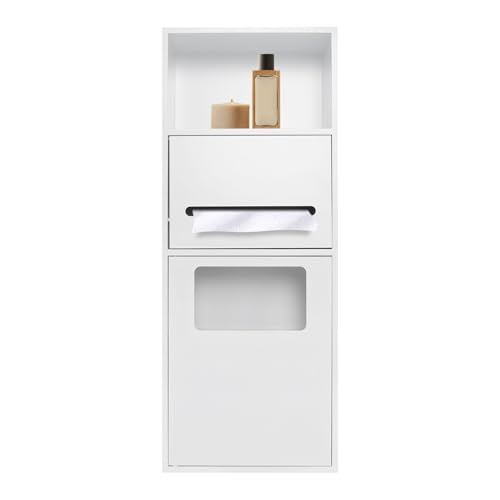 Recessed Stainless Steel Toilet Paper Holder, in-Wall Waterproof Bathroom Organizer with Trash Bin, Toilet Paper Toiletries Storage Rack 10.5 x 27 x 5.3 inches (White) - color: White