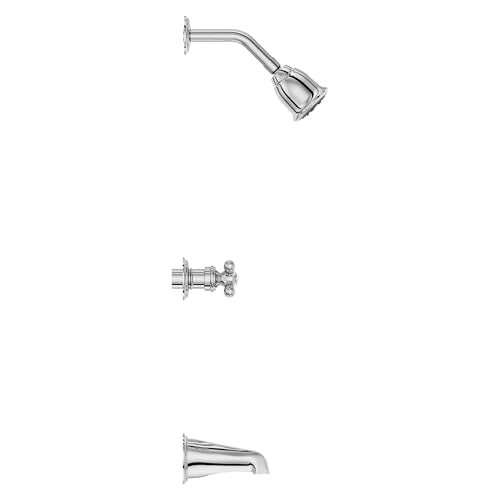 Pfister LG01-8CBC 3-Handle Tub and Shower Faucet Set with Metal Cross Handles, Polished Chrome Finish, 1.8 GPM Flow Rate, 5-Hole Installation, Valve Sold Separately - style: Metal Cross Handles