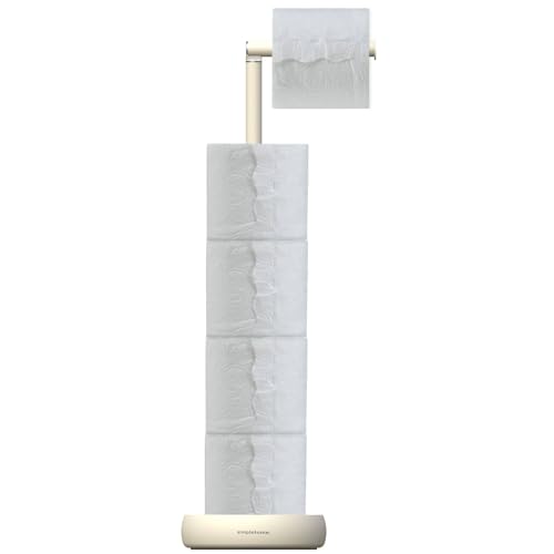 Toilet Paper Holder Stand with 5 Roll Storage Weighted Base (Matt Cream) | freestanding tp holder | silicone non-slip base | large storage capacity | tidy organized bathroom | 2mm thickened steel - color: Matt Cream