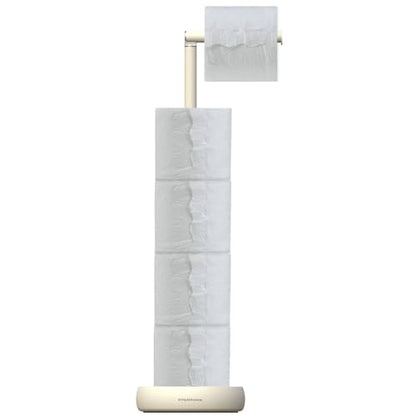 Toilet Paper Holder Stand with 5 Roll Storage Weighted Base (Matt Cream) | freestanding tp holder | silicone non-slip base | large storage capacity | tidy organized bathroom | 2mm thickened steel - color: Matt Cream