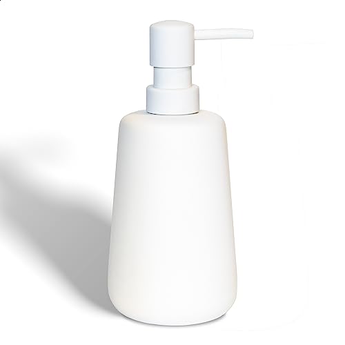 Soft Touch Matte White Ceramic Soap Dispenser, Minimal Design | Rubber Paint Finish, Smooth Relaxing Touch, Sleek Modern Shape, Elegant Countertop Accent, Minimal Bathroom And Kitchen Decor - color: Matte White