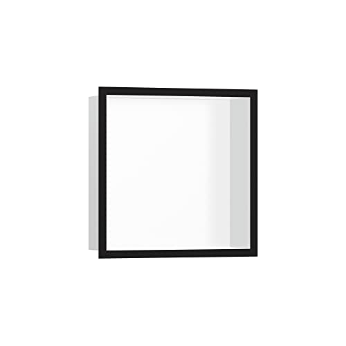 hansgrohe XtraStoris Individual Recessed Wall Niche Matte White with Design Frame 12"x 12"x 4" in Matte Black, 56099670 - color: Matte Black