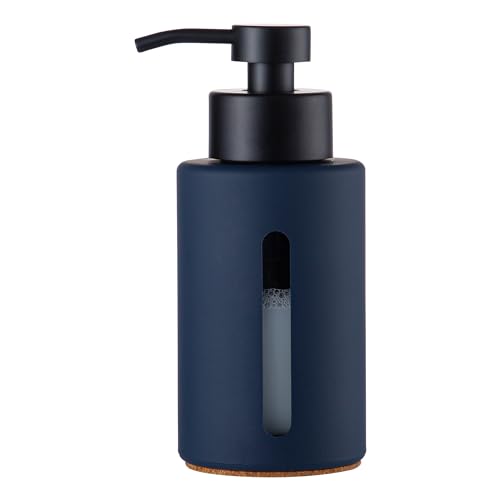 Enra Glass Hand Soap Dispenser,12oz Navy Blue Liquid Bathroom Soap Dispenser with Stainless Steel Lotion Pump for Bathroom Kitchen - color: Blue