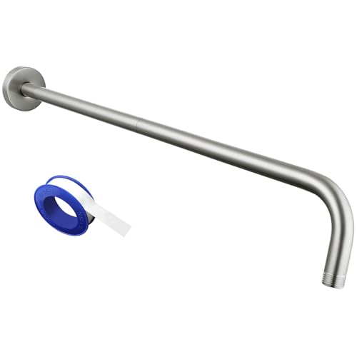 Voolan Shower Arm with Flange and Teflon Tape, Extension Shower Head Arm for Bathroom Fixed Shower Head, Solid Stainless Steel, Wall Mounted (24 Inch, Brushed Nickel) - color: Brushed Nickel, style: 24 Inch
