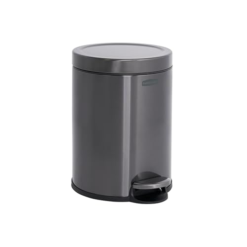 Rubbermaid Stainless Steel Round Step-On Trash Can, 1.6-Gallon, Charcoal, Wastebasket with Lid for Home/Bathroom/Kitchen/Office - style: Round Step-On