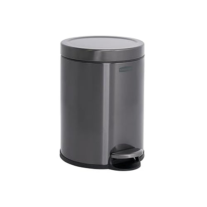 Rubbermaid Stainless Steel Round Step-On Trash Can, 1.6-Gallon, Charcoal, Wastebasket with Lid for Home/Bathroom/Kitchen/Office - style: Round Step-On