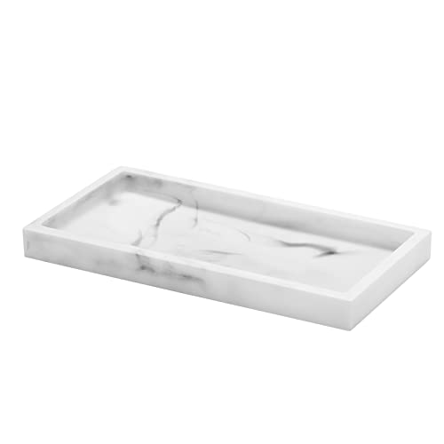 Luxspire Resin Bathroom Tray for Countertop Organizer, Mini, White Marble | 8 x 4 inch, non-slip waterproof resin, easy wipe clean, fits bath kitchen vanity, holds jewelry toiletries soap - color: Marble White, size: Mini