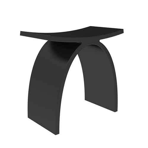 Black Shower Stool, Solid Surface Modern Bath Bench Inside/Outdoor | 16.5“ Heavy Duty Stone Resin, Waterproof, 400lb Capacity, Fancy Bathroom Seat for Inside Showers, Outdoor Use - color: Black Arched