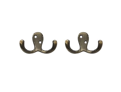 Premium Double Robe Hook, 2-3/4", Zinc Die Cast, Brushed Antique Brass, Made in Taiwan, 2 Pack - size: 2pack-Brushed Antique Brass