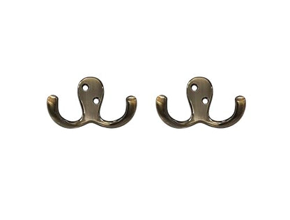 Premium Double Robe Hook, 2-3/4", Zinc Die Cast, Brushed Antique Brass, Made in Taiwan, 2 Pack - size: 2pack-Brushed Antique Brass