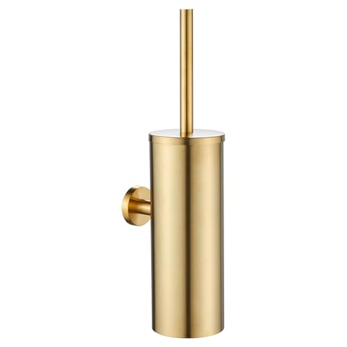 AIREMOEN 1PCS Brushed Gold Wall-Mounted Toilet Brush and Holder Set, 304 Stainless Steel Handle Toilet Brush Holder, Toilet Brush and Plunger Set, Bathroom Wall-Mounted Compact Toilet Brush Holder