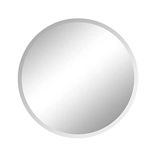 42 Inch Round Frameless Bathroom Vanity Mirror with Beveled Edge - Shatterproof Circle Wall Mounted Decorative Glass with Safety Backing for Living Room Bedroom Hallway Entryway - Fab Glass and Mirror - size: 42"L x 42"W, style: Round