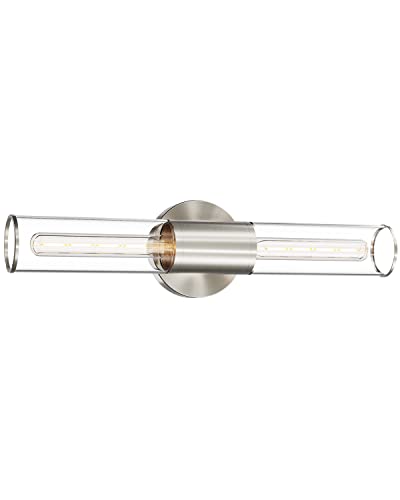 Bathroom Vanity Light Fixture, 2-Light Brushed Nickel Wall Sconce Lighting Fixture with Clear Glass, Indoor E26 Stocket Silver Wall Lamp for Mirror Living Room Hallway(Bulb Not Included) - color: Clear Glass-Silver, size: 1 Count (Pack of 1)