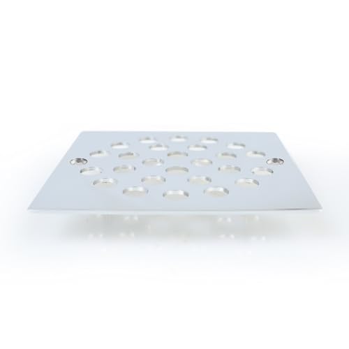 4 Inch Square Screw-in Shower Drain Cover Chrome | 304 stainless steel, large flow anti-clog structure, replaceable grate with matching screws for bathroom floor drain - color: Chrome
