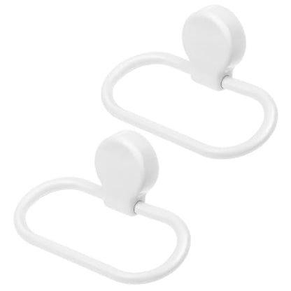 Vaguelly 2pcs Adhesive Towel Rings Wall-Mounted Hand Towel Holder for Bathroom Non-Deformation Shelf with Strong Sticky Backing Minimalist White Design Compatible with Any Decor