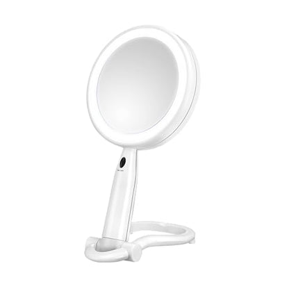 Conair Plastic Double-Sided Lighted Makeup Mirror - Lighted Vanity Makeup Mirror with LED Lights; 1x/3x magnification; White; compact - great for travel - color: White