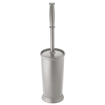 mDesign Toilet Bowl Brush and Holder - Covered Bathroom Toilet Brush - Standing Toilet Bowl Scrubber in Modern Holder - Compact, Space Saving, Deep Cleaning Brush for Toilet - Hyde Collection - Gray - color: Gray