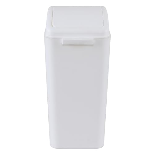4.2 Gallon Swing Top Trash Can, Slim Plastic Wastebasket | Space-Saving Narrow Bin for Bathroom, Kitchen, Office, Easy Swing Lid, White, Lightweight and Easy to Clean - color: White