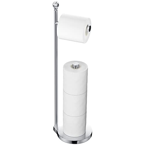 KASUNTO Toilet Paper Holder for Bathroom, Heavy Weighted Metal Free Standing Toilet Paper Storage with Crystal Ball, Toilet Paper Stand for Bathroom Accessories, Polished Chrome [Holds MEGA Rolls] - color: G- Polished Chrome
