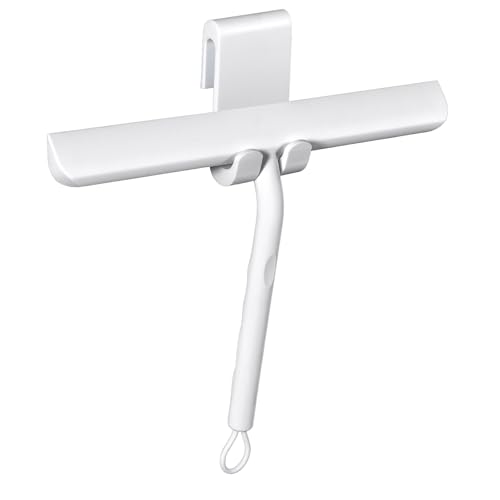 Shower Squeegee Silicone 21 cm White with Holder - Shower Wiper with Stainless Steel Core, Quiet Window Squeegee for Shower, Shower Screen, Mirror & Tiles, Non-Slip Shower Squeegee for Bathroom - color: White