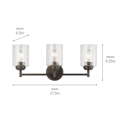 Kichler Winslow 21.5" Vanity Light in Olde Bronze®, 3-Light Transitional Bathroom Light with Clear Seeded Glass. (21.5" W x 9.25" H), 45886OZ - color: Old Bronze, size: 21.5"