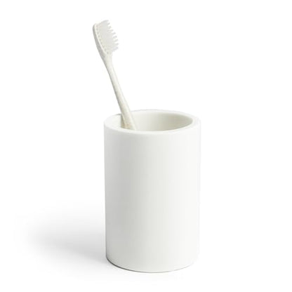 White Resin Bathroom Tumbler Cup - White Toothbrush Holder, 4x2.75 Inch, 12oz Capacity, Minimalist Vanity Countertop Organizer - color: White