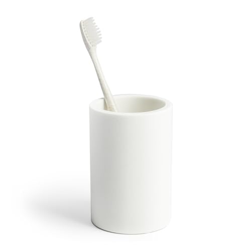 White Resin Bathroom Tumbler Cup - White Toothbrush Holder, 4x2.75 Inch, 12oz Capacity, Minimalist Vanity Countertop Organizer - color: White