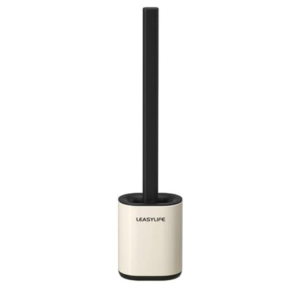 Toilet Brush and Holder, Stainless Steel, Off-White | Removable Inner Bowl and Splash Protection,Flat and Elongated,Dense Bristles for Through Cleaning - color: Off-white