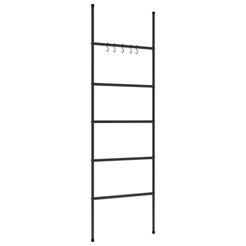5-Tier Towel Ladder Rack, Wall Leaning Blanket Holder for Bathroom Bedroom Living Room, Modern Decorative Iron Storage Organizer, 68.9 Inches Tall, Black