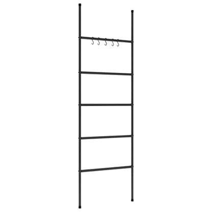 5-Tier Towel Ladder Rack, Wall Leaning Blanket Holder for Bathroom Bedroom Living Room, Modern Decorative Iron Storage Organizer, 68.9 Inches Tall, Black