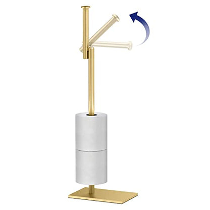 Gatco 1443B, Modern Rectangle Base Freestanding Toilet Paper Holder with Storage, 21.13”H, Brushed Brass - color: Brushed Brass, 21.13"h