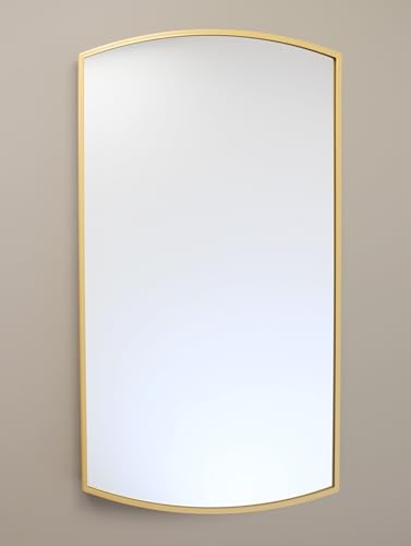 16x26 Harper Crescent Metal Framed Rectangle Recessed Bathroom Medicine Cabinet, Arced Mirror, 14x24 in-Wall Opening, Adjustable Glass Shelves, Magnet Close, Gold - color: Gold, size: 16x26