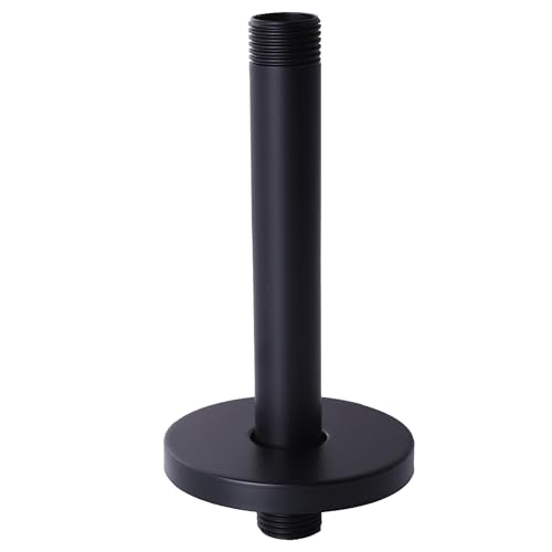 Straight Shower Arm with Flange, Ceiling Mount 6" Rainfall Shower Head Arm Extension Replacement, High Pressure & Hard Water Compatible, Matte Black - color: Round Matte Black 6 Inch