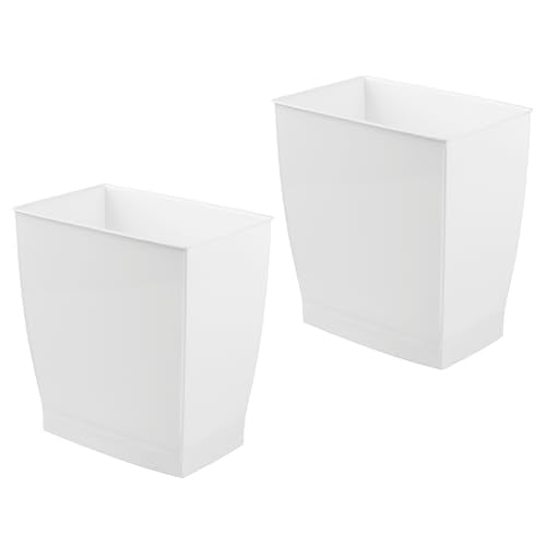 iDesign Small Plastic Bathroom Trash Can, Slim Rectangle, 2-Pack, White | Garbage Bin for Bedroom, Office, Dorm - color: White, style: Pack of 2