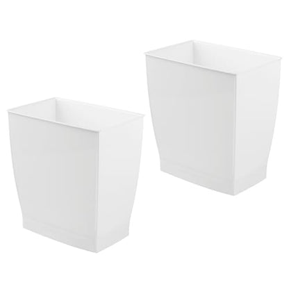 iDesign Small Plastic Bathroom Trash Can, Slim Rectangle, 2-Pack, White | Garbage Bin for Bedroom, Office, Dorm - color: White, style: Pack of 2